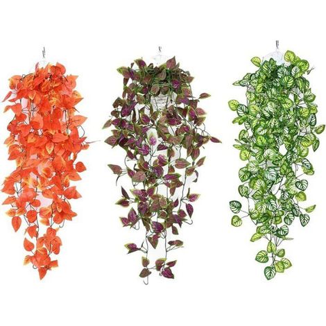Lot de 3 Plantes Artificielles à Suspendre 100 cm Faux Lierre Vertes de Balcon Pour lIntérieur et lExtérieur C (1/5)