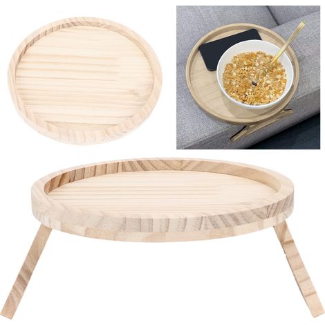 Plateau de canapé, plateau à pince pour table, plateau de canapé en bambou naturel, plateau à goûter pratique, 25 cm (1/5)