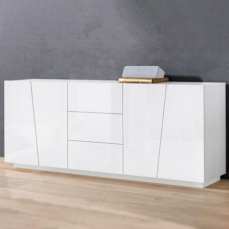 Weiße Küchen- und Wohnzimmerschrank Vega Side 220 cm mit 2 Fächern und 3 Schubladen (1/5)