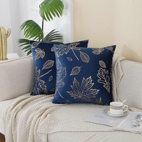 Dekorative Samtkissenbezüge 45 x 45 cm, mit Goldfolienprint, Herbstkissenbezüge für Sofa und Schlafzimmer, 2er-Pack, Marineblau (1/5)