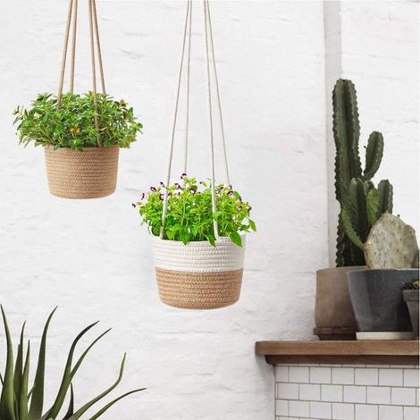 2 Pièces Pots Suspendus Tressés pour Plantes - Panier Décoratif Mur et Jardinière d'Intérieur (1/5)