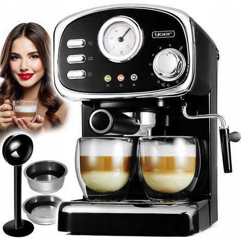 Yoer 1100W 20bar 10-Kapsel-Druckkaffeemaschine + Milchaufschäumer