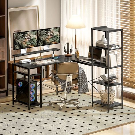 Bureau d'angle L 137 x 140 x 139,5 cm en métal noir, gain de place pour bureau FloraGrace (1/5)