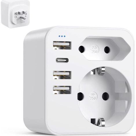 6 en 1 France aux États-Unis Canada, Adaptateur de prise américain avec 3 USB et 1 Type C (3.4A) et 2 Prises (1/5)