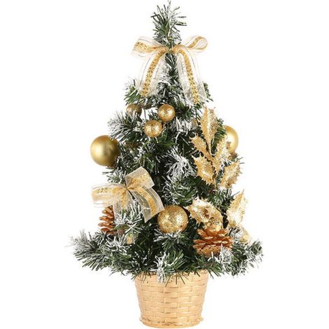 Mini albero di Natale artificiale, piccolo albero di Natale con luci a LED, mini albero decorativo da tavolo per ufficio, bar, 40 cm (oro)