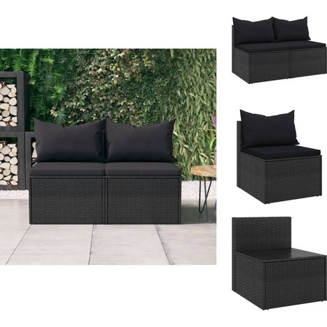 Gartensofas - Living Garten-Mittelsofas mit Kissen 2 Stk. Schwarz Poly Rattan (1/5)