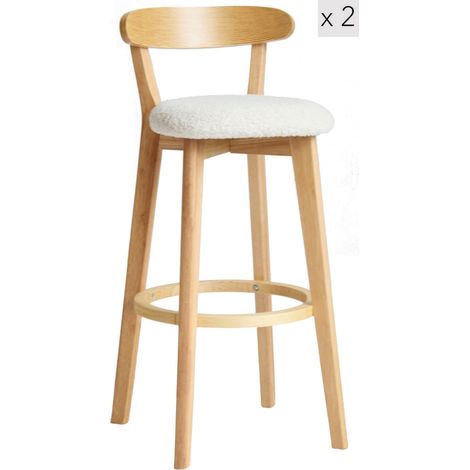 Lot de 2 tabourets de bar scandinaves en métal et bois – Hauteur d'assise 74 cm – Assise en mousse ultra-dense – Pieds en bois massif – Nordlys (1/5)