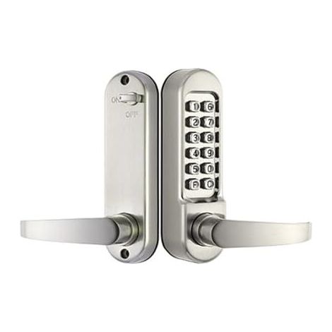 Serrure à loquet mécanique étanche sans pile, avec bouton et code – finition argentée, installation facile sur porte intérieure ou extérieure