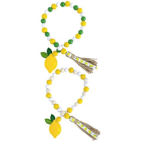 Guirlande de perles en bois décoratives, 6 pièces, motif citron, avec pompon (1/5)
