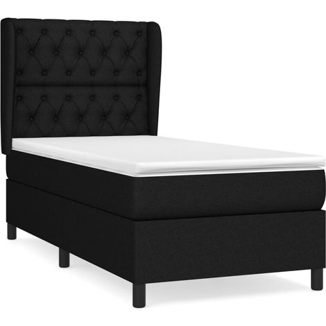 Lit adulte Contemporain Lit à sommier tapissier et matelas Noir 80x200 cm Tissu 61896 (1/5)