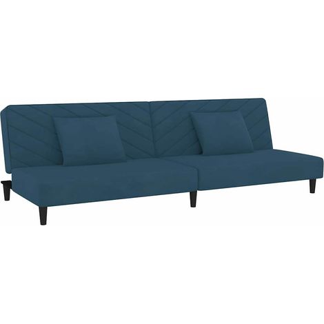 Canapé Sofa-lit à 2 places avec deux oreillers bleu velours (1/5)