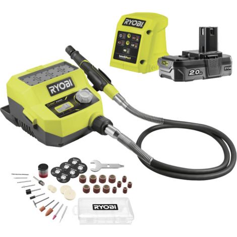 RYOBI Mini-outil multifonction - RRTS18-120GA35 - 18V One+ - 1 batterie 2.0Ah - 1 chargeur - 4 000-35 000 tr/min - 35 accessoires (1/6)