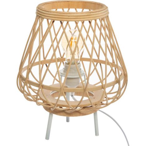 Lampe trepied coloris beige en bambou - D. 27 x H. 31 cm -PEGANE-