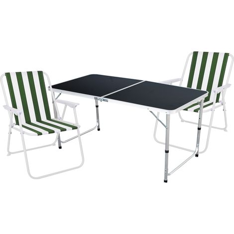 3-teiliges Campingmöbel schwarz Set 120x60x58/70cm grün-weiß-MMC330872B+2xMPO2600GW (1/4)