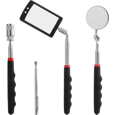 4PCS Outils d’Inspection Télescopiques avec Miroir Carré et Rond à Éclairage LED, Bâton Magnétique et Stylo Magnétique pour Récupération d’Objets Métalliques en Espaces Réduits (1/5)