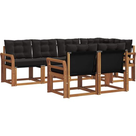 Set di divani da esterno con cuscino 7 pz Salotto da Giardino Naturale e Nero (1/5)