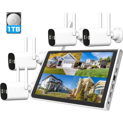Caméra Surveillance extérieur WLAN avec écran 10'' Wireless NVR 3MP PTZ Caméras WiFi avec Audio 2 Voies Couleur Vision Nocturne Visualisation Distance App Mail Alarme 1TB HDD (1/5)