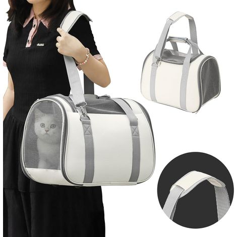 Sac de transport souple pour animaux de compagnie, bandoulière et sac à main, en maille lavable, blanc. (1/5)