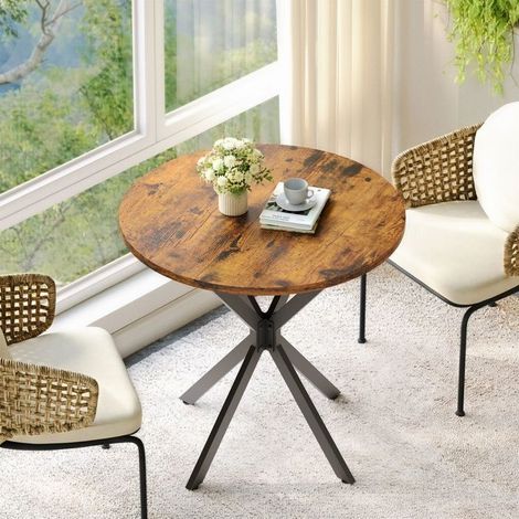 Table à Manger ronde style industriel Table de Cuisine pieds en X brun vintage et noir (1/5)