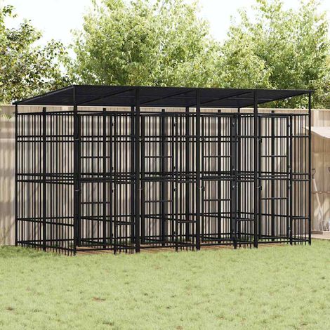 vidaXL Chenil d'extérieur avec toit pour chiens Acier 7,37 m² (1/4)