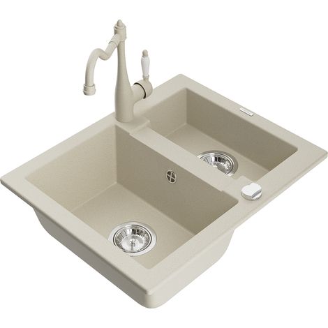 Mexen Carlos lavello da cucina in granito con 1,5 vasche e rubinetto Carla, beige - 6518-69-670700-69 (1/5)