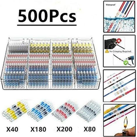 500 Pièces Cosses Électriques à Soudure avec Gaine Thermorétractable Étanche pour Marine, Automobile et Électricité (1/4)