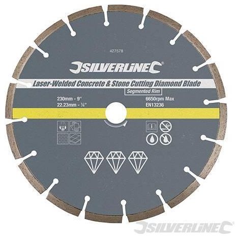 Lama disco diamantata saldatura a laser per taglio cemento e pietra Silverline-115 x 22,22 mm