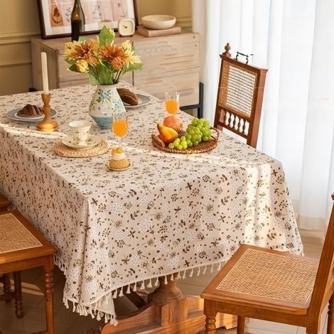 Mantel rectangular rústico bohemio con estampado floral, lavable, con borlas, ideal para la cocina (140 x 180 cm) (1/5)