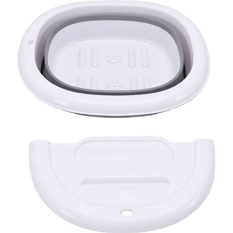 Baignoire pliable pour les pieds, seau de bain portable avec 122 picots de massage, emplacement pour téléphone, en TPE, design pliable, gain de place, blanc et gris. (1/5)
