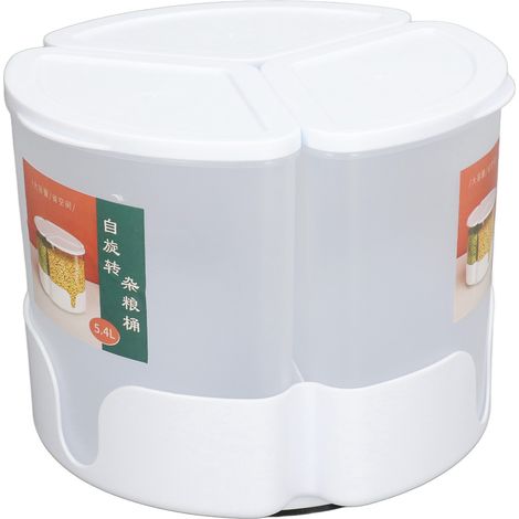 Distributeur de céréales rotatif à 360°, récipient hermétique à 3 compartiments pour aliments secs, idéal pour le rangement sur le plan de travail de la cuisine. (1/5)