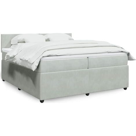 Boxspringbett mit Matratze Hellgrau 200x200 cm Samt (1/5)