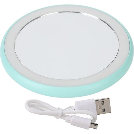 Pomme de toilette compacte ronde rechargeable USB LED vert fruit, miroir de poche lumineux portable (1/5)