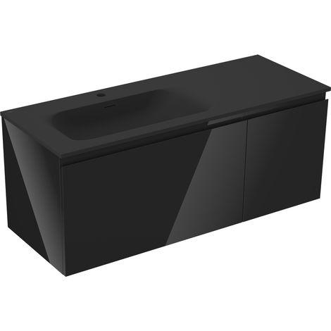Mexen Orio Badezimmerschrank 120 cm mit Waschbecken Vela links, 1S, 1D, schwarz glänzend/schwarz matt - 91A13-12047-3-BBFF70-W2