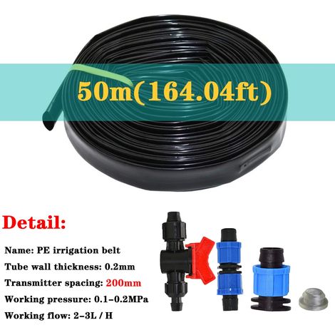 (Espacement 200 mm, longueur 50 m - 5/8 po) Ruban d'irrigation goutte à goutte de 16 mm d'épaisseur et 0,2 mm d'épaisseur, pour tuyau d'arrosage poreux de 5/8 po, pour serre ou exploitation agricole. (1/5)