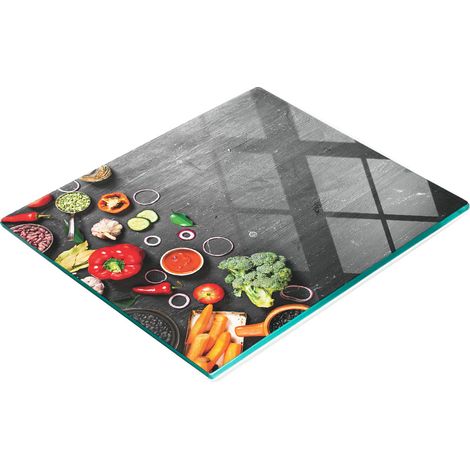 Vassoio decorativo multifunzionale in vetro temperato con motivo verdure, nero, 60x52 cm (1/5)