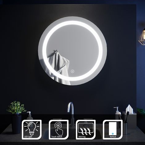 ELEGANT Bathroom Mirror Anti-Fog Wall Mounted 600x600mm Round Mirror Illuminated LED, Demister + Touch Sensor (1/5)