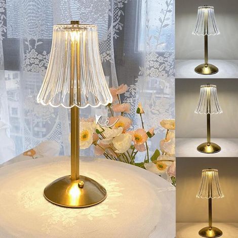 Lampe vintage Lampe à fleurs, Lampe de table de chevet 3 couleurs, Lampe sans fil, Lampes de chevet à intensité variable (1/4)