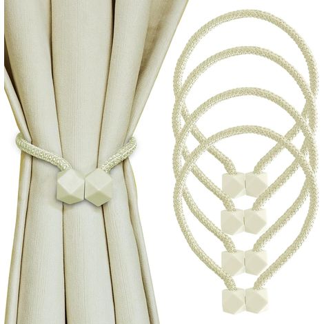 4er-Set magnetische Raffhalter – Boho-Stil – Schlaufe – Drapierte Dekoration – Deko-Accessoire für Wohn-, Schlafzimmer- und Kinderzimmer – Beige