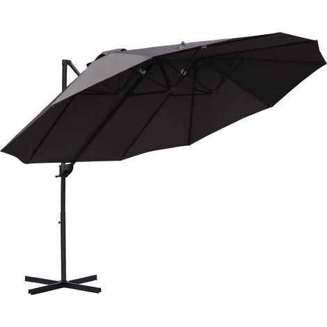 Parasol double déporté gris foncé 440 x 270 x 250 cm manivelle réglable, protection solaire pour jardin et balcon