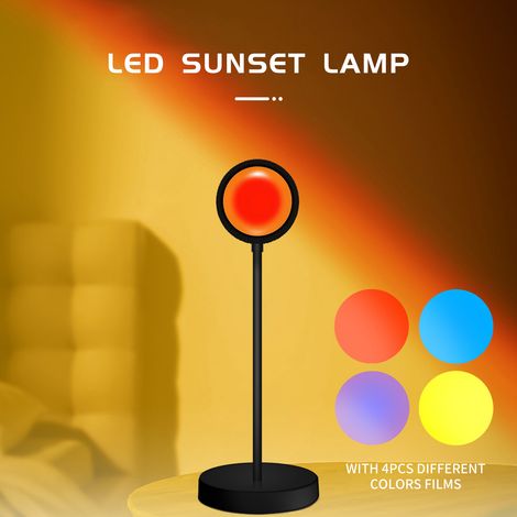 Lampe de coucher de soleil USB avec 4 films de différentes couleurs, projecteur rotatif à 360 degrés, lumière LED, projection arc-en-ciel pour fête photographique (1/5)