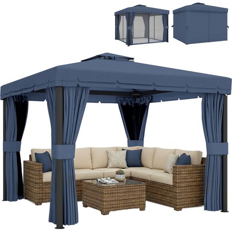Outsunny 3 x 3(m) Patio Gazebo Garden Shelter w/ Mosquito Netting, Dark Blue