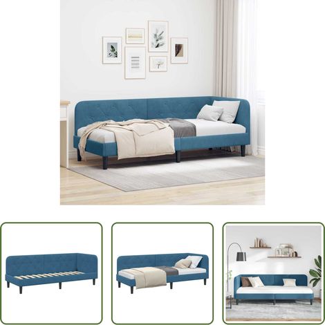 vidaXL Canapé convertible - Cadre de lit d'angle Bleu 80 x 200 cm Velours (1/5)