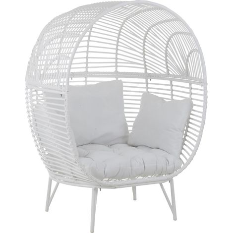 Fauteuil acier effet rotin naturel BINO - Un cocon design-Blanc (1/5)