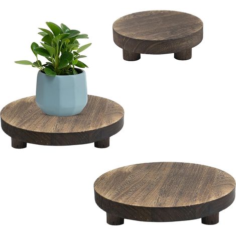 3 Pièces Tabouret Plante,Petit Tabouret En Bois pour Plantes Fleur Stand Étagère Plantes Intérieur ou Extérieur,Décor pour Intérieur Extérieur Jardin Maison Balcon,Diamètre 12,5/15/19cm (Ronde) (1/5)