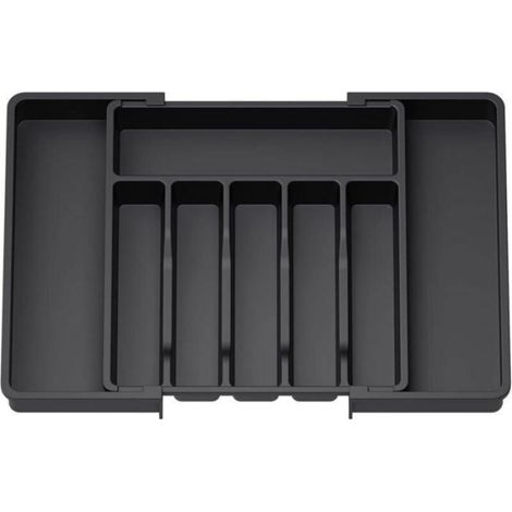 Range Couverts Extensible pour Tiroir, Organisateur Réglable Cuisine, Rangement Compact Plastique Noir (1/4)