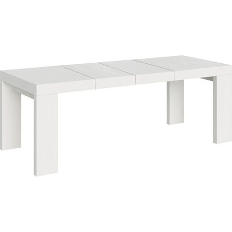 Table à manger extensible bois Ribo 2 rallonges épaisses 4 pieds 160 à 264 cm-Blanc-4 pieds-2 rallonges épaisses-160 à 264 cm (1/5)