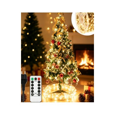 décoration de noël guirlande lumineuse fil de cuivre verte haute luminosité 20 mètres 200 leds étanche boîtier à piles et télécommande effet étoiles décoration pour sapin de noël fête extérieure intér (1/5)