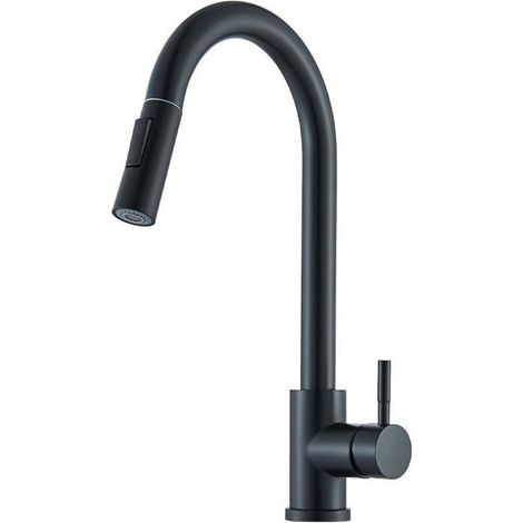 1 Robinet Cuisine,Douchette Extensible,Acier Inoxydable,Noir Mat,Rotation 360°,2 Modes,Lavage Vaisselle