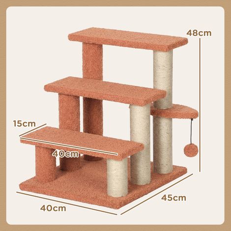 Kratzbaum, Haustiertreppe, 3 Stufen, Spielball, bis 5 kg, 45x40x48cm, Braun (1/5)