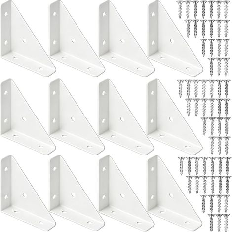 Metal Triangle Wall Shelf Brackets, Floating Corner Use to Stabilize Beds, Cabinets, Etc (White) (1/5)